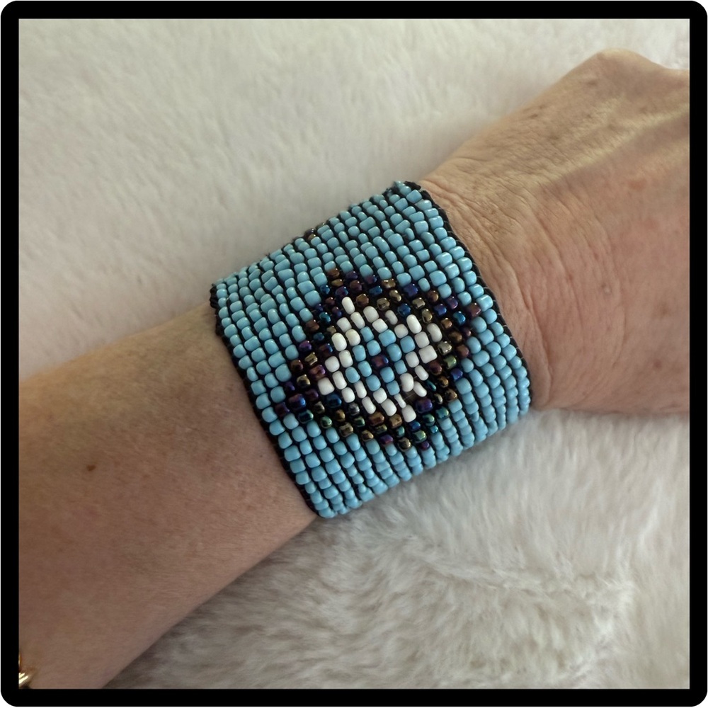 Beaded Blue and Black Wearable Stretch Bracelet